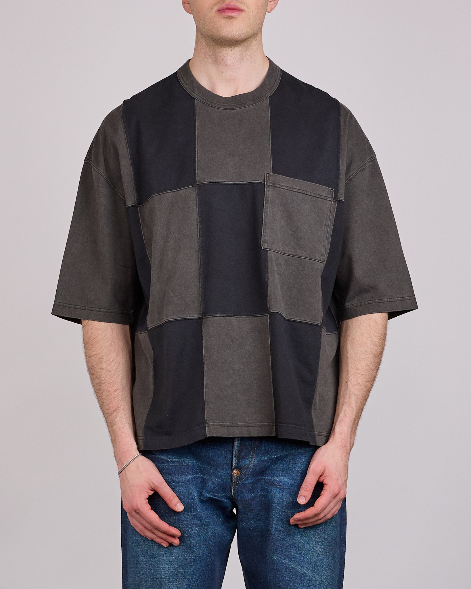 COMME des GARÇONS HOMME Cotton Jersey Patchwork T-Shirt Charcoal