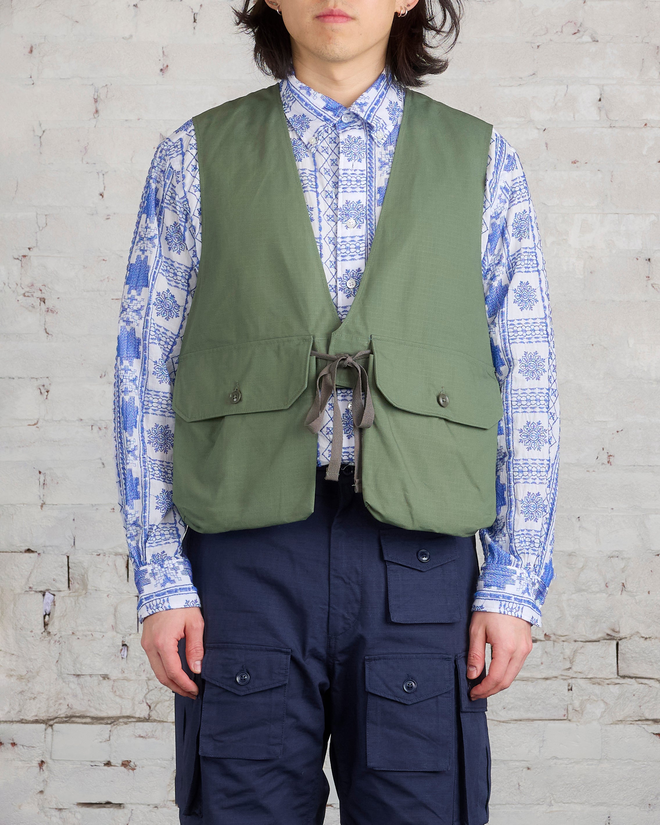 ENGINEERED GARMENTS 22AW Fishing Vest-Olive Cotton Ripstop