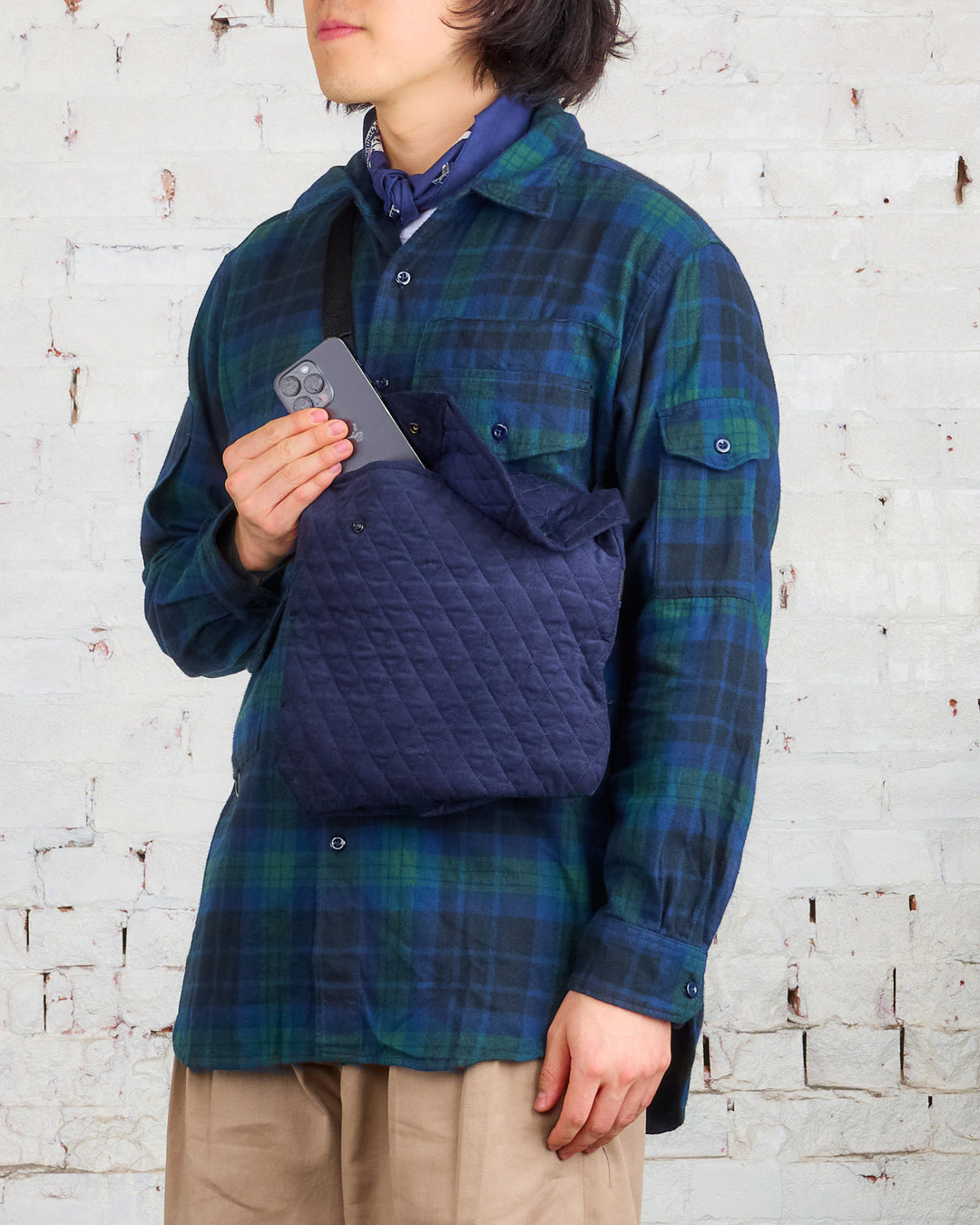 Engineered Garments Shoulder Pouch Dk Navy CP Quilted Corduroy