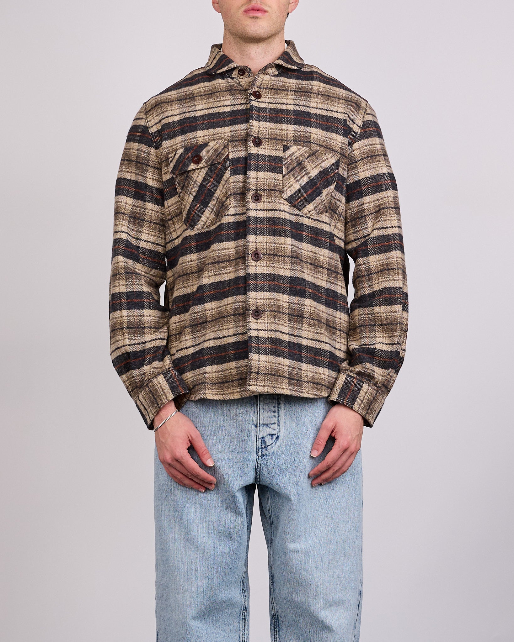 Junya Watanabe MAN Check Flannel Leather Button Shirt Beige – LESS 17