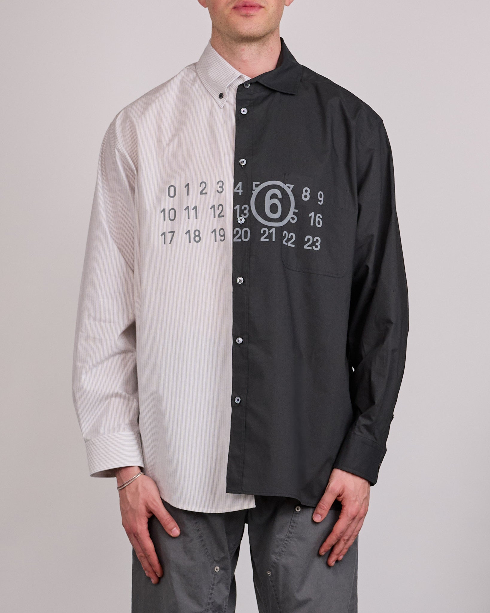 Maison Margiela MM6 Poplin + Stripe Button Shirt Black – LESS 17