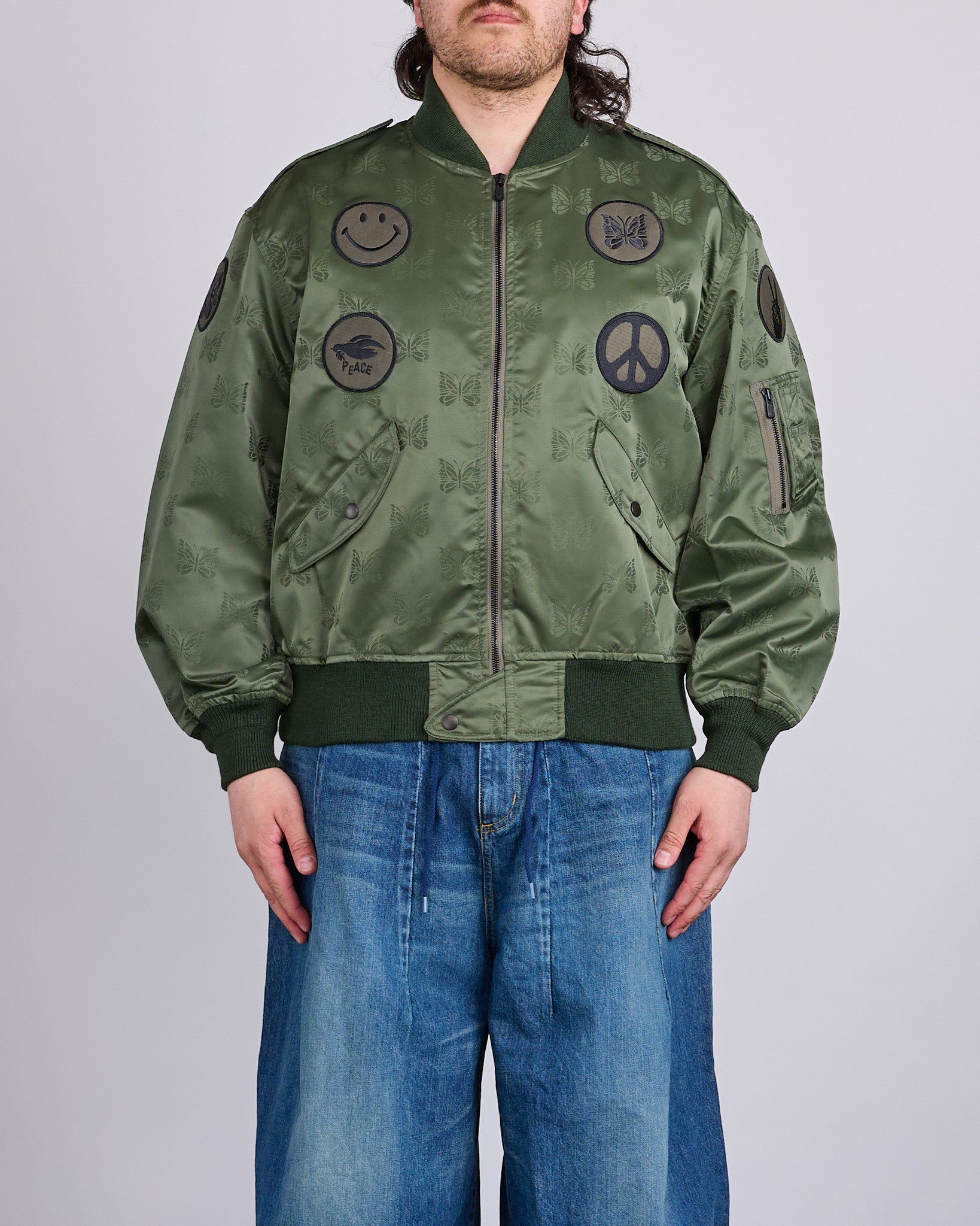 Needles L2-B Jacket Papillon Jacquard Sateen Olive – LESS 17