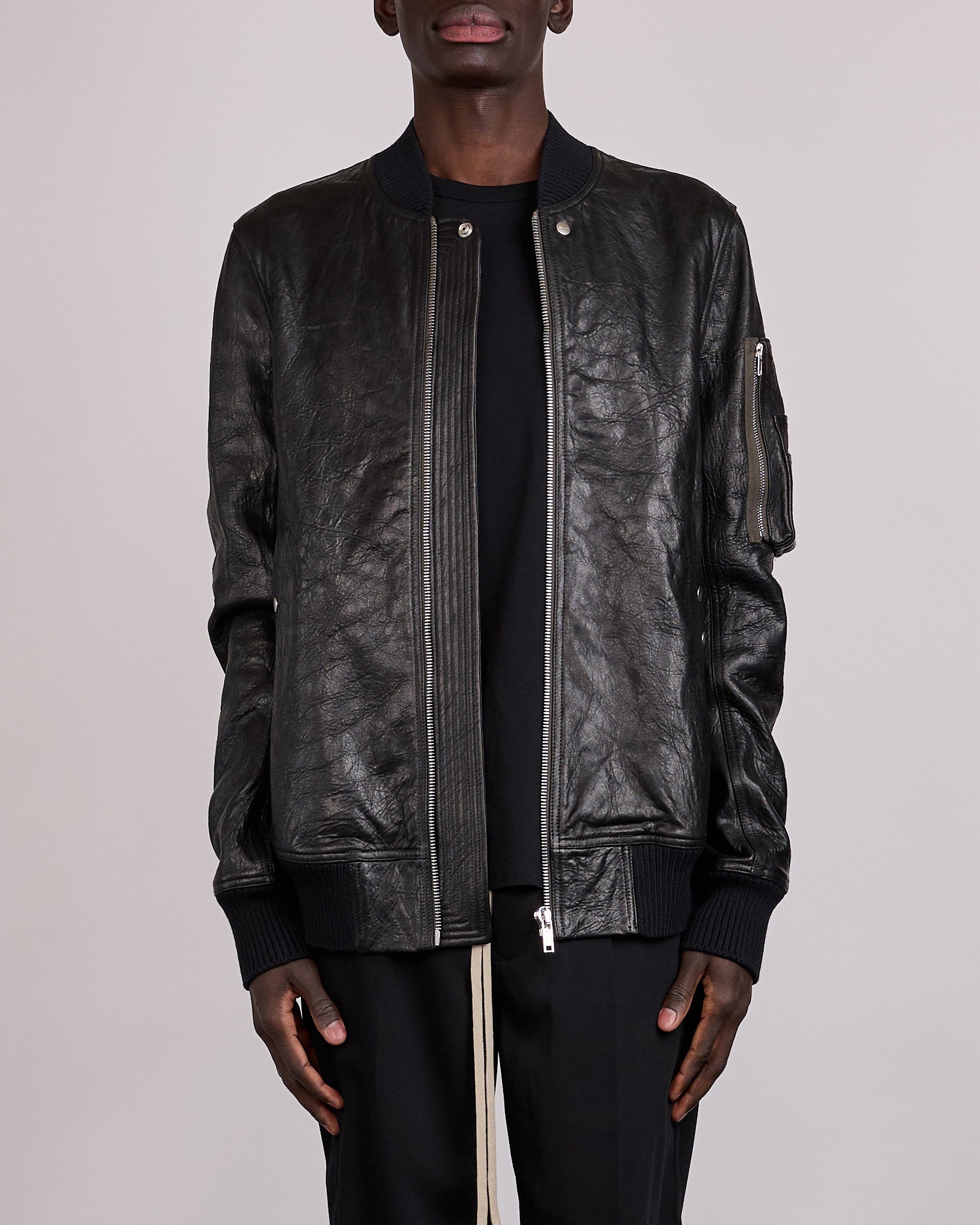 Rick Owens Classic Flight Jacket Tumbled Lamb Leather Black – LESS 17
