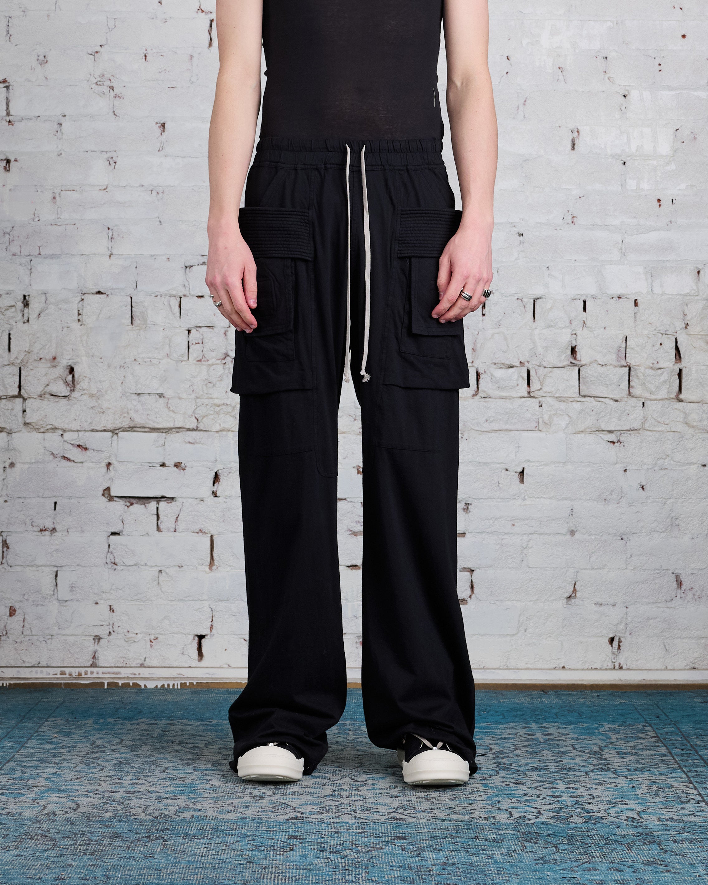 Rick Owens DRKSHDW Creatch Wide Cargo Pant RN Jersey Black