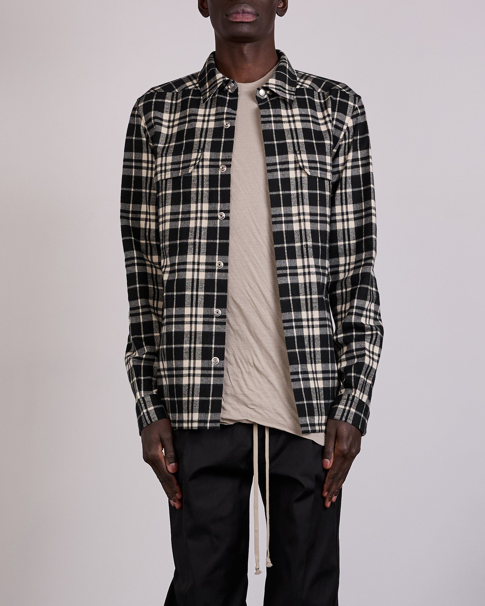 ジャケット・アウター Rick Owens OUTERSHIRT BLACK PLAID 48 Rick Owens Outershirt Cotton Plaid Black – LESS 17