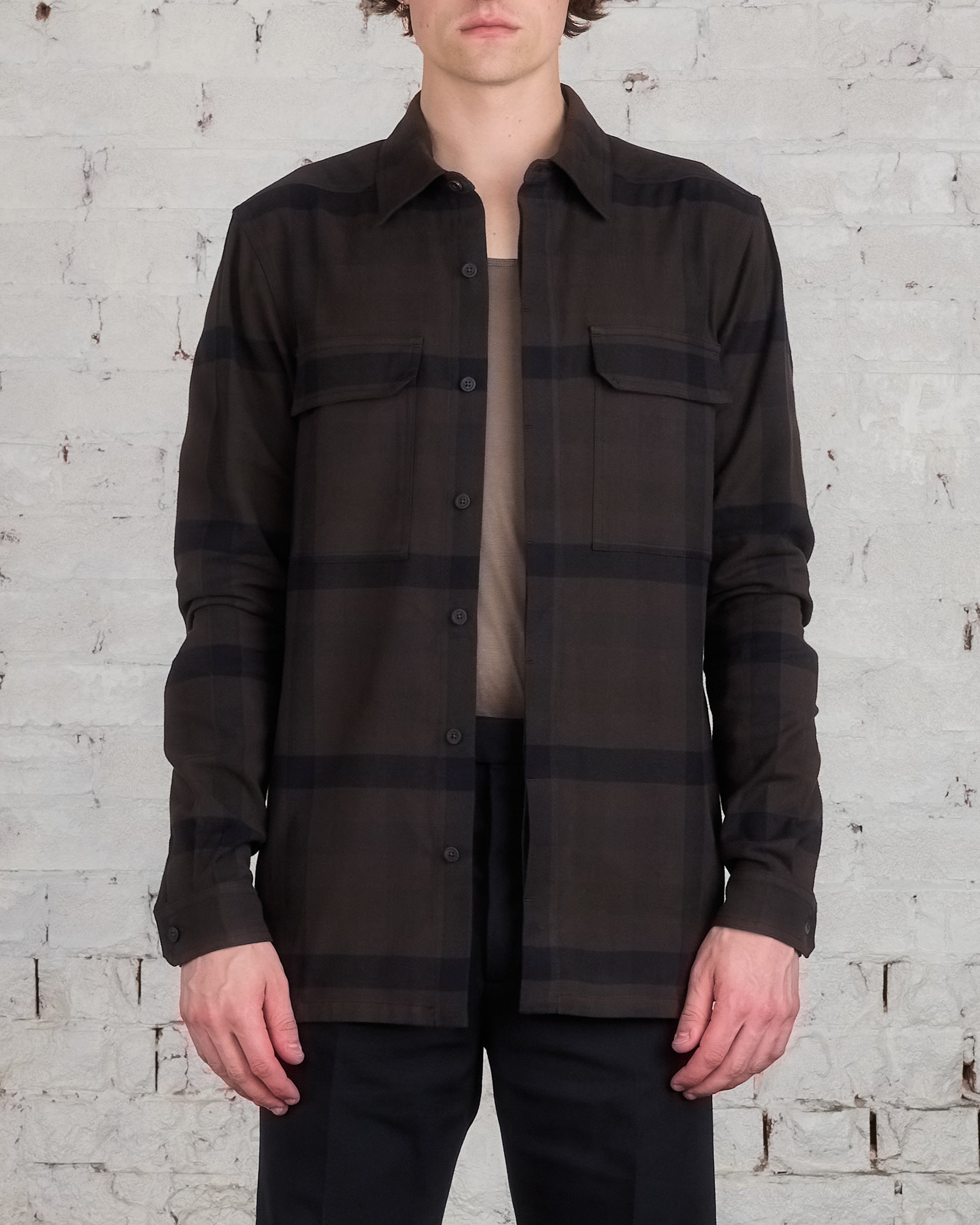 Rick Owens Workshirt Cotton Plaid Dark Dust – LESS 17