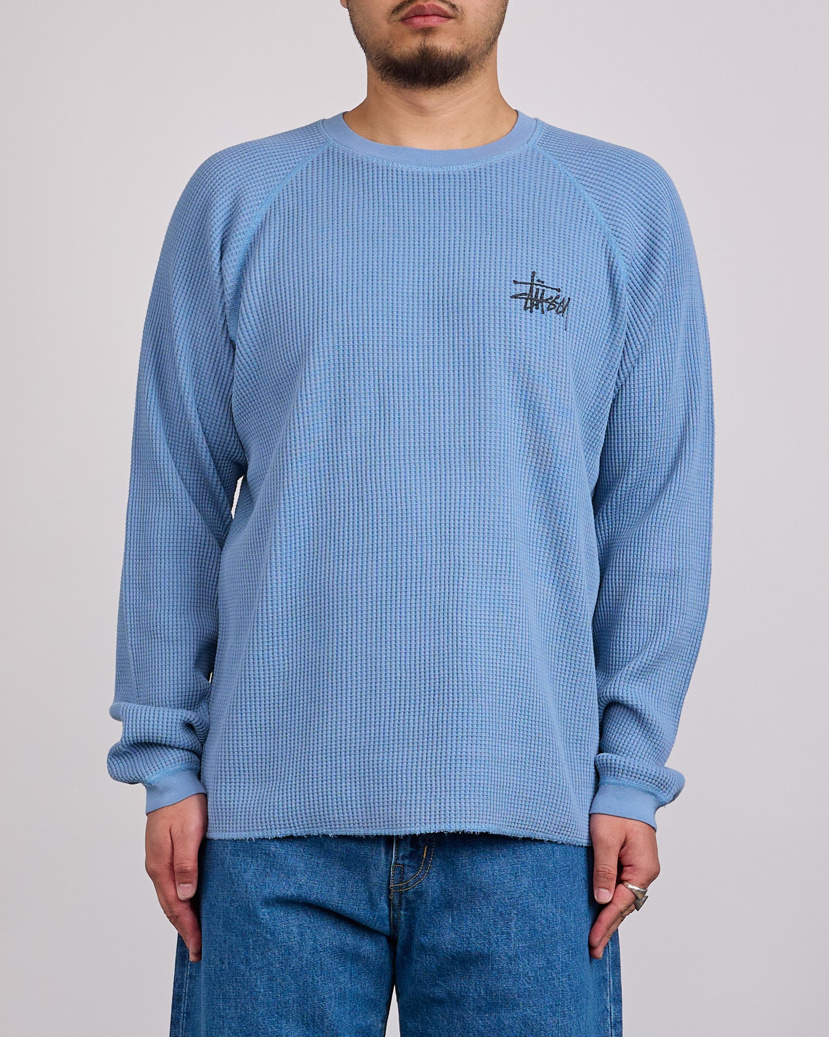 Stussy Raglan Thermal Crewneck Basic Stock Dust Blue – LESS 17