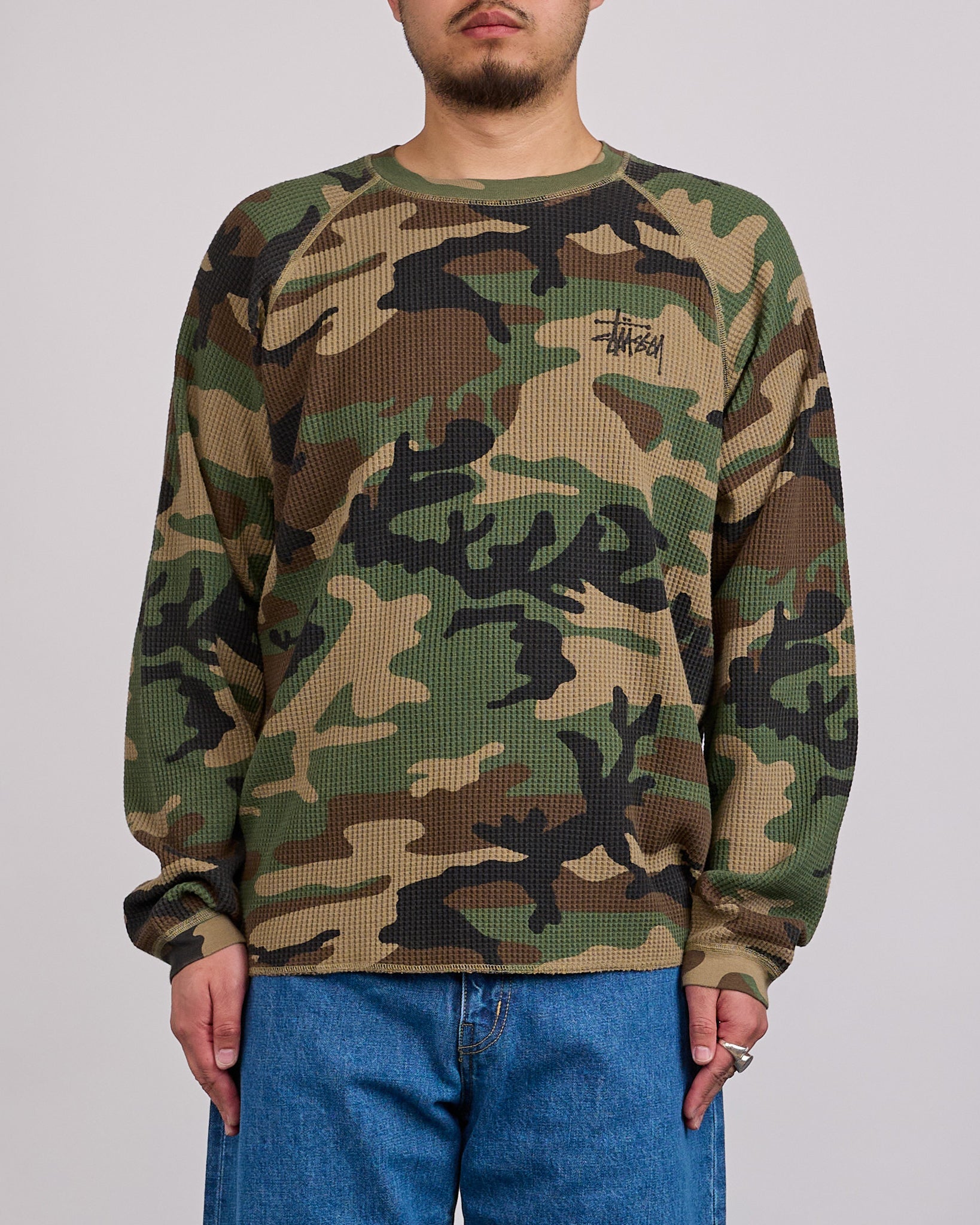 Stussy Raglan Thermal Crewneck Basic Stock Woodland Camo – LESS 17