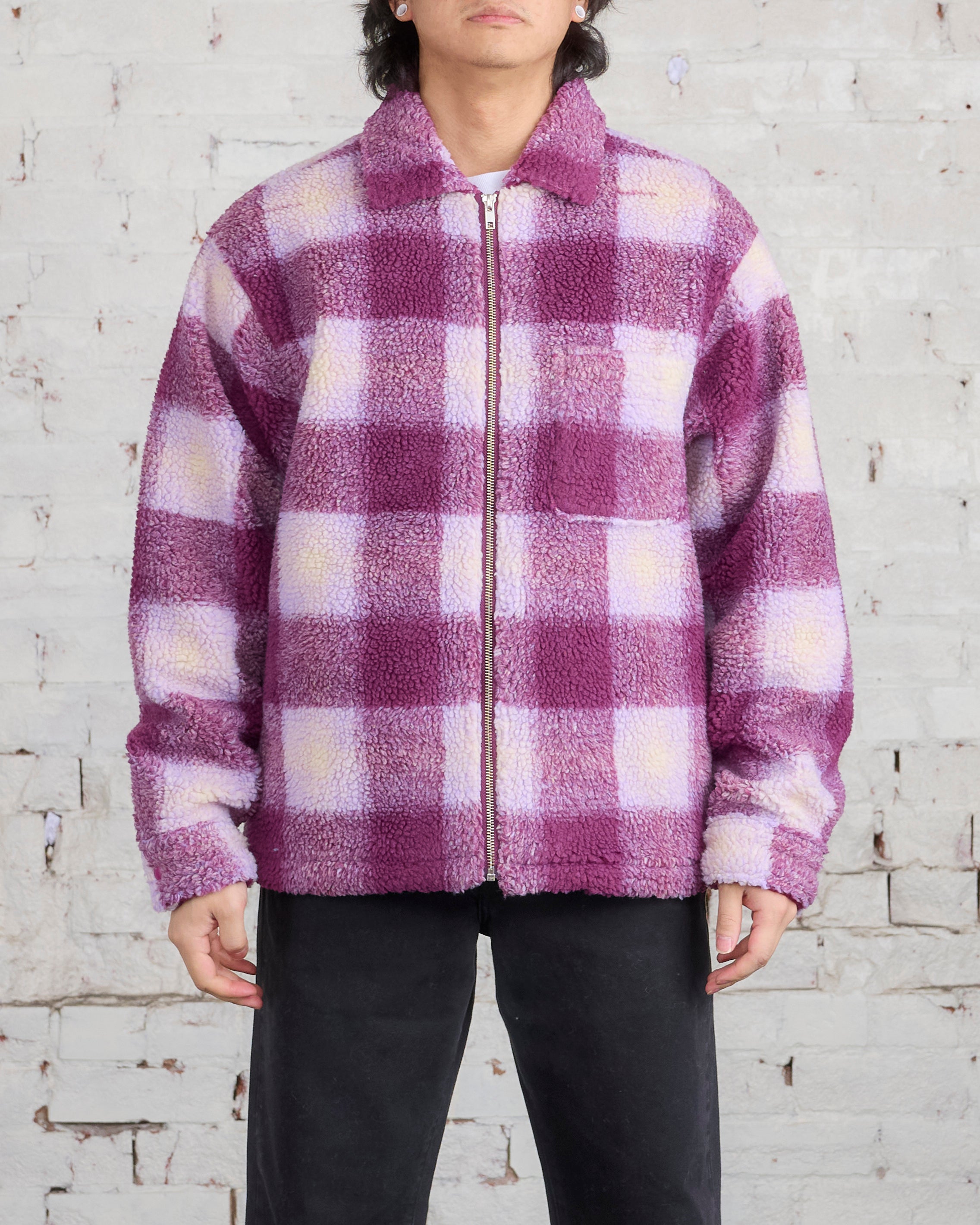 Stussy Zip Sherpa Shadow Plaid Jacket Berry – LESS 17