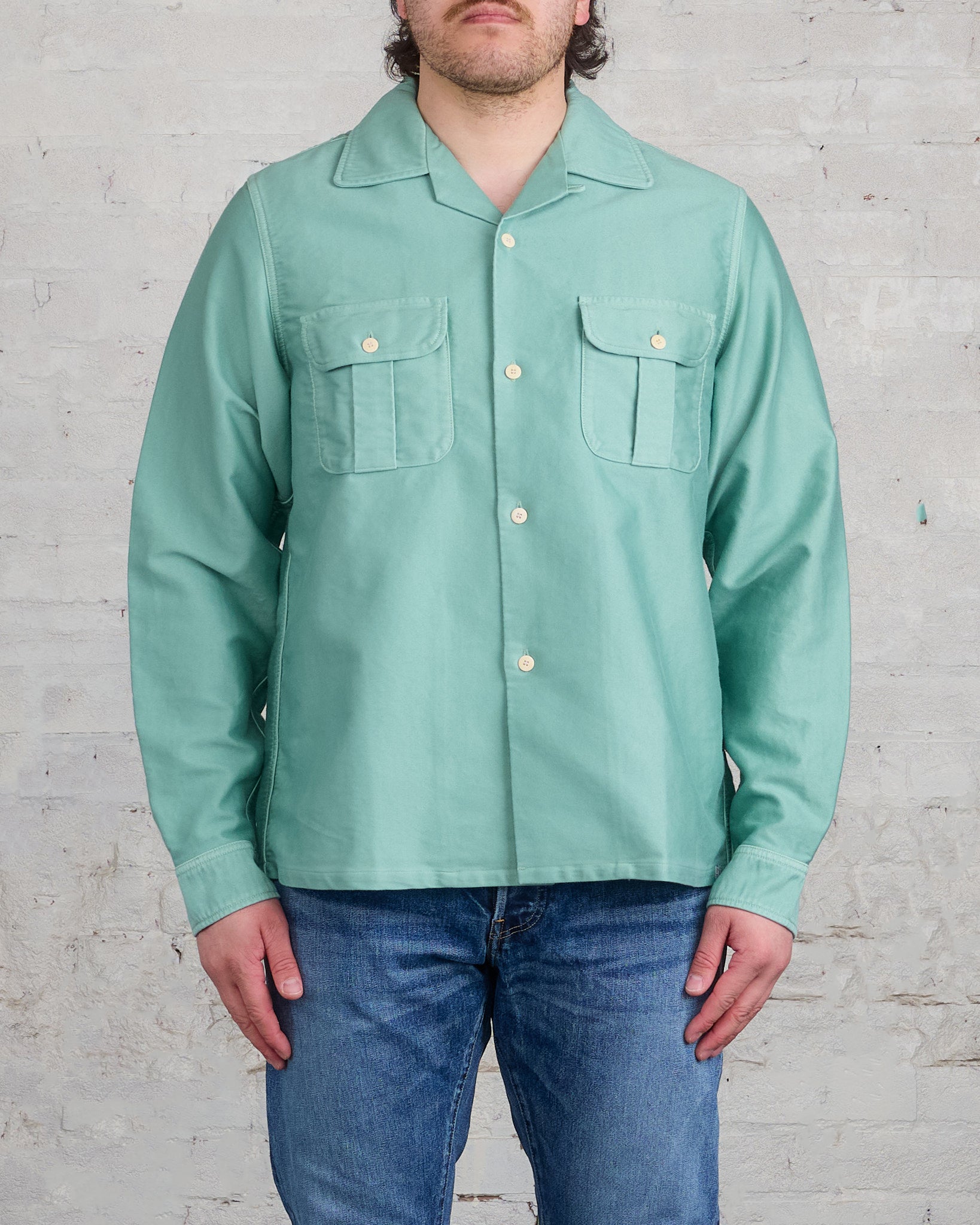 visvim Keesey G.S. Moleskin Button-Down Shirt Light Green