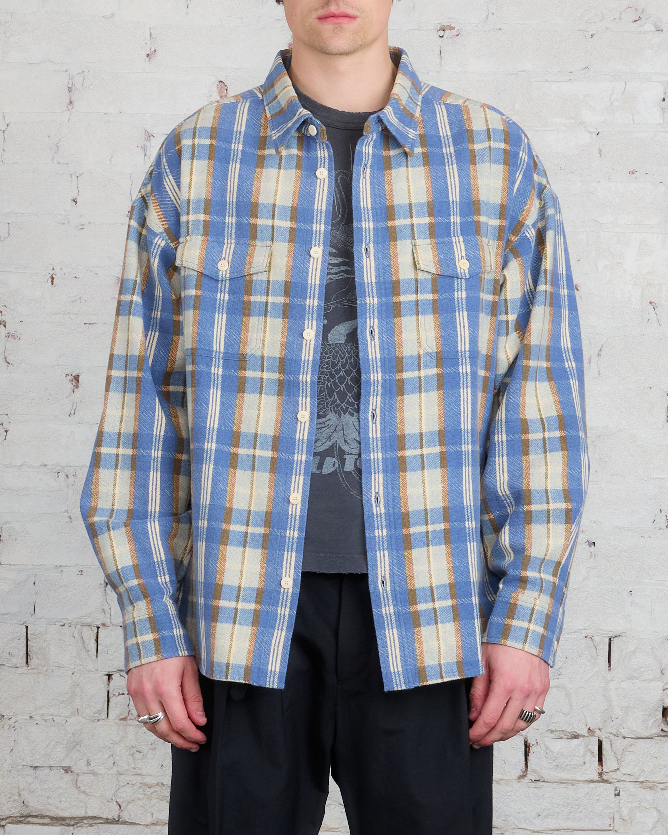 visvim Pioneer Khadi Check Button Shirt Blue