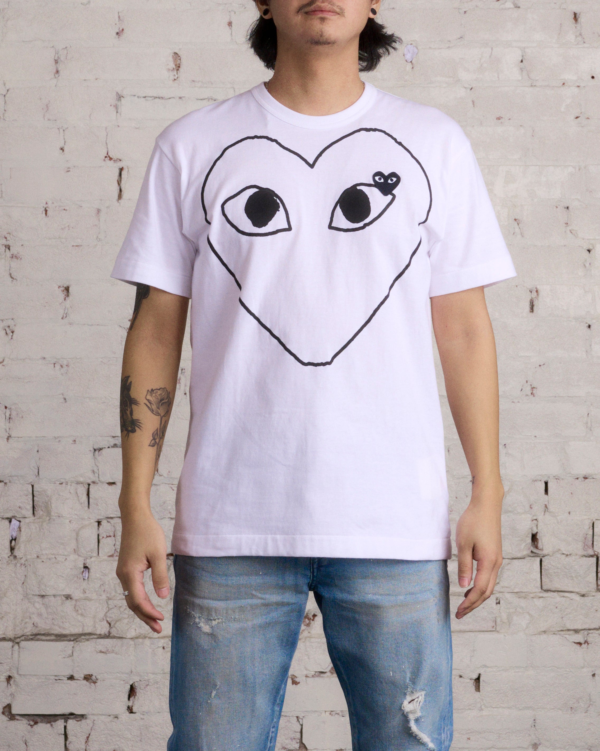 CDG PLAY Black Chest Hollow Heart T-Shirt White – LESS 17
