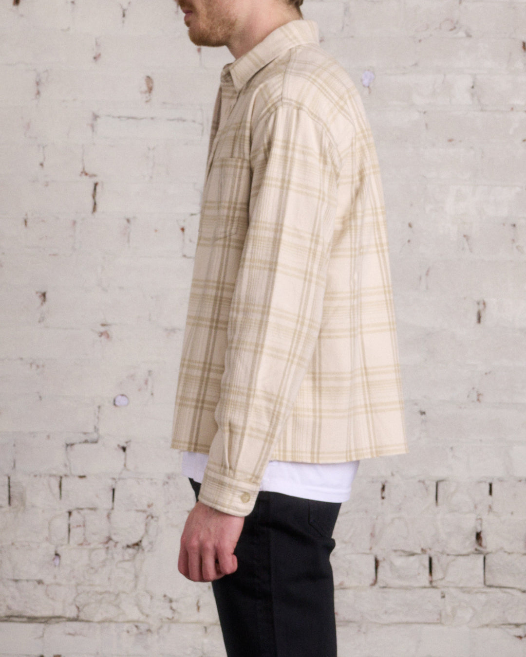 John Elliott Hemi Oversized Long Sleeve Button Shirt Wheat Check