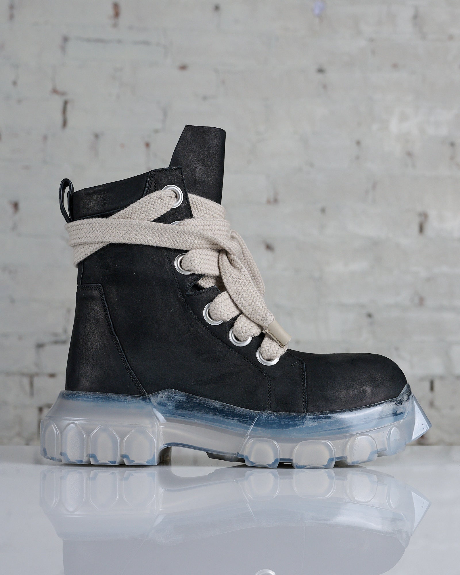 Rick Owens Jumbo Lace Tractor Bozo Boot Nubuck Black/Clear