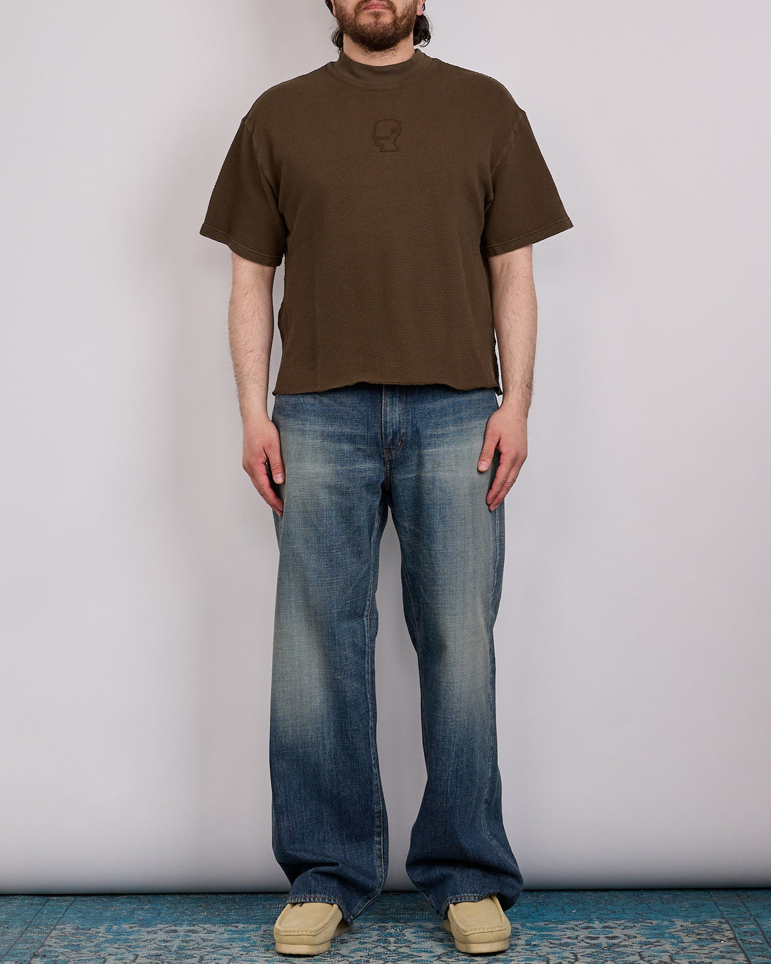 Brain Dead Boxy Thermal Mockneck T-Shirt Brown