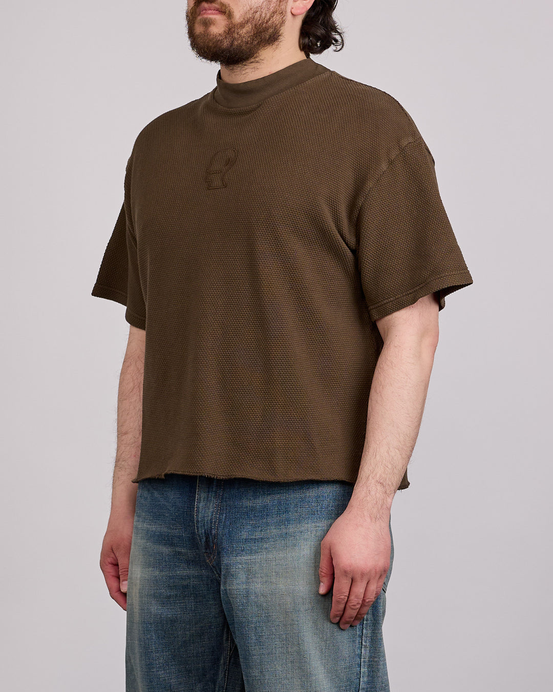 Brain Dead Boxy Thermal Mockneck T-Shirt Brown