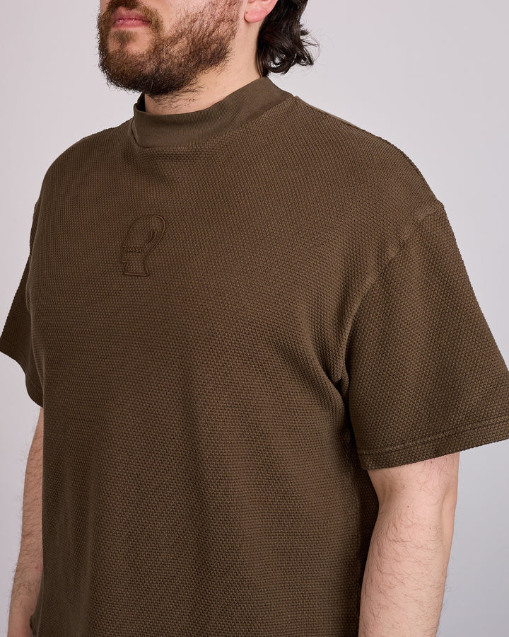 Brain Dead Boxy Thermal Mockneck T-Shirt Brown