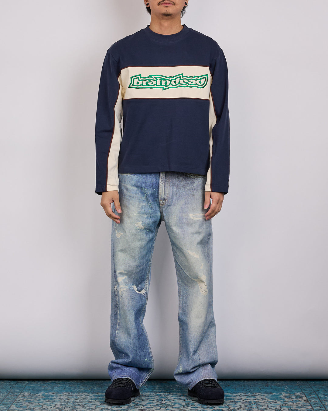 Brain Dead Heavyweight Panel Longsleeve T-Shirt Navy