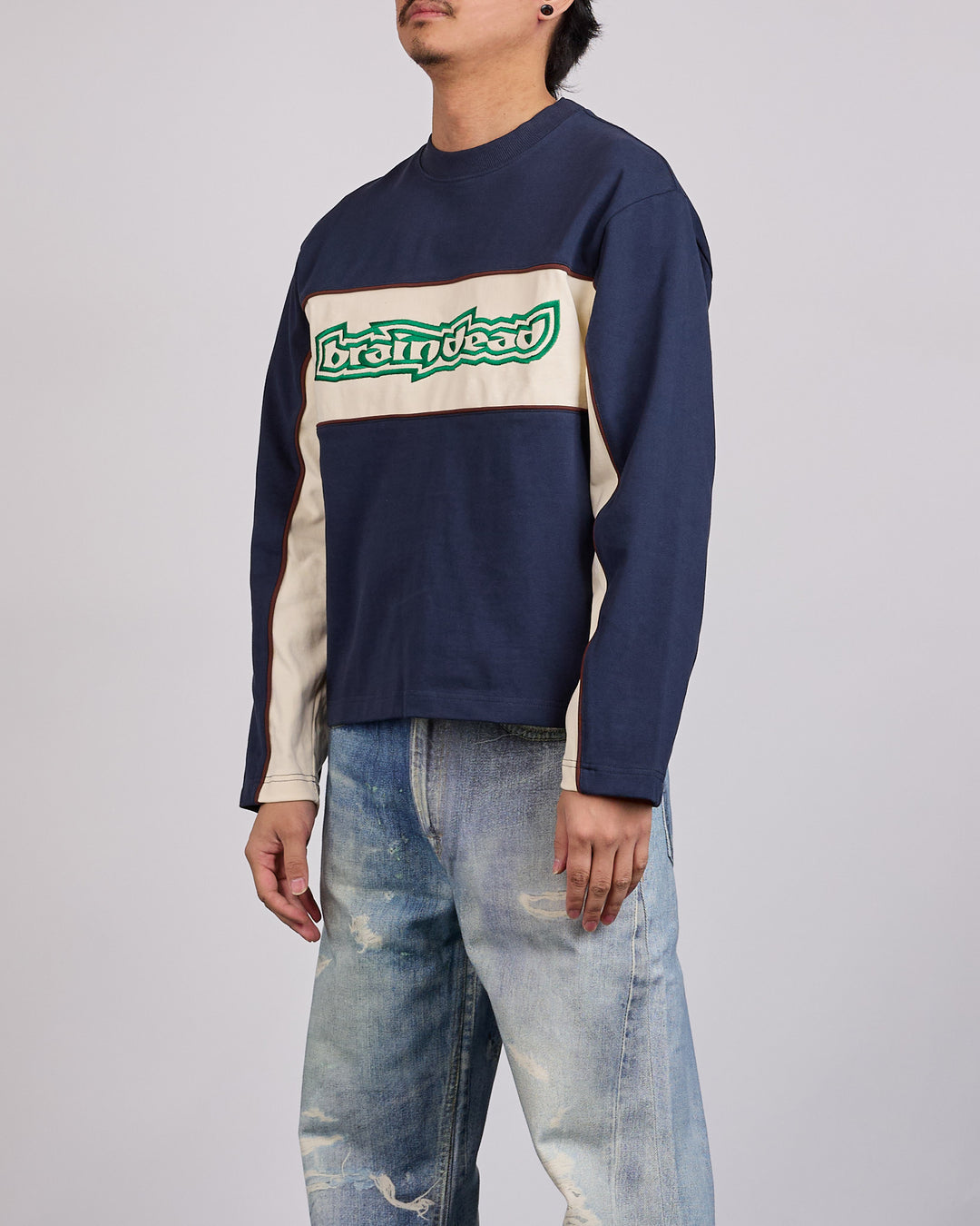 Brain Dead Heavyweight Panel Longsleeve T-Shirt Navy