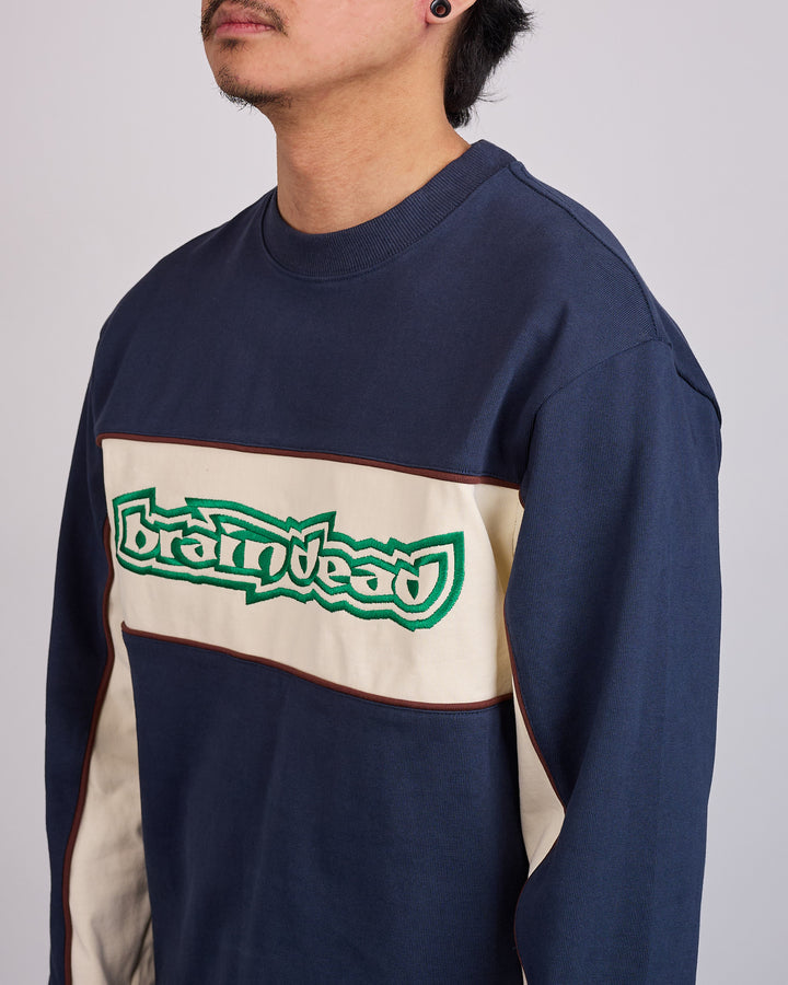 Brain Dead Heavyweight Panel Longsleeve T-Shirt Navy