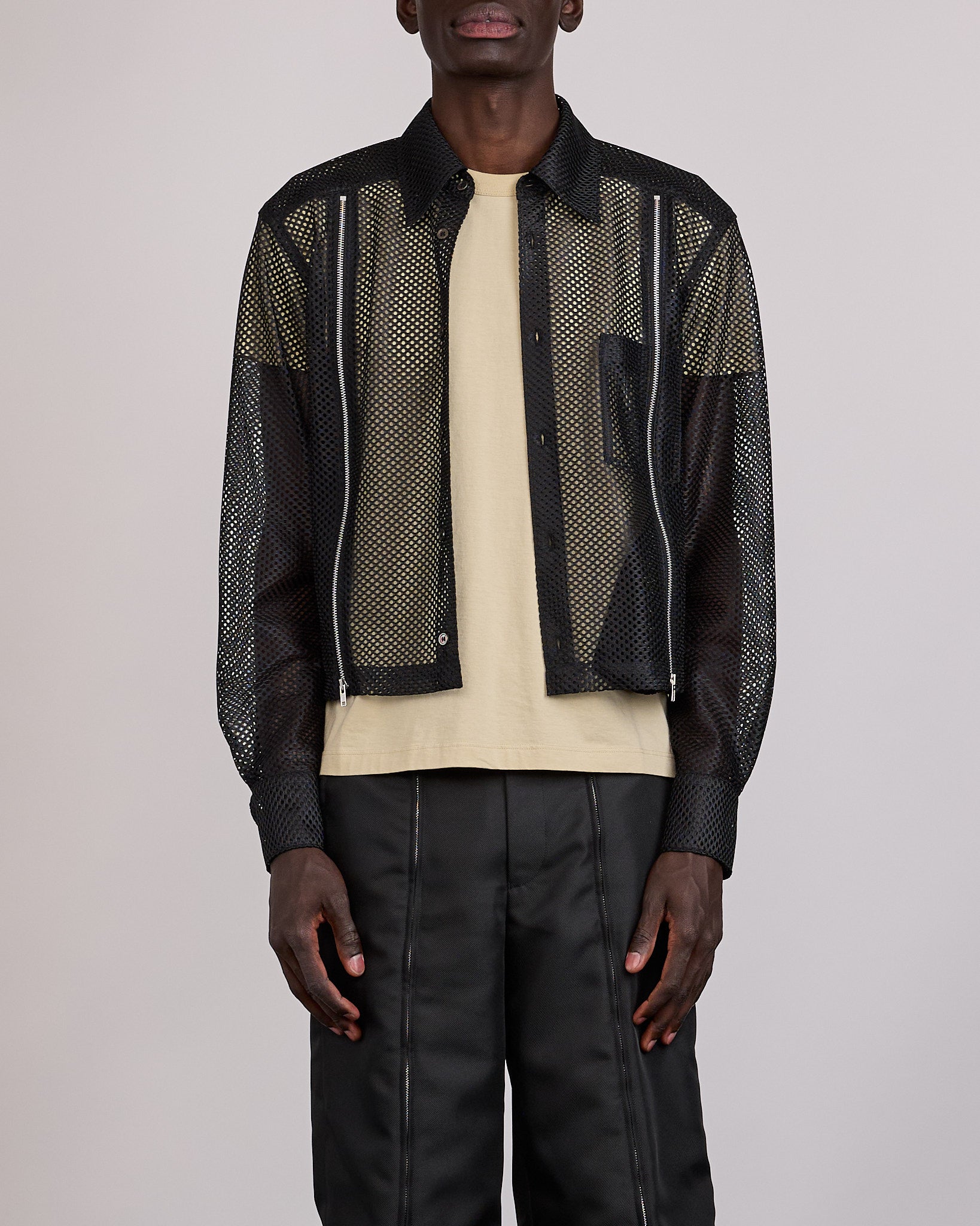 CDG Homme Plus Mesh Zip Cropped Button Shirt Black – LESS 17
