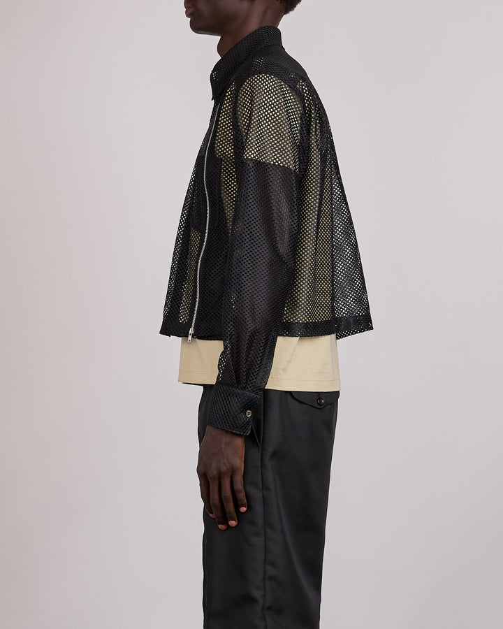 CDG Homme Plus Mesh Zip Cropped Button Shirt Black