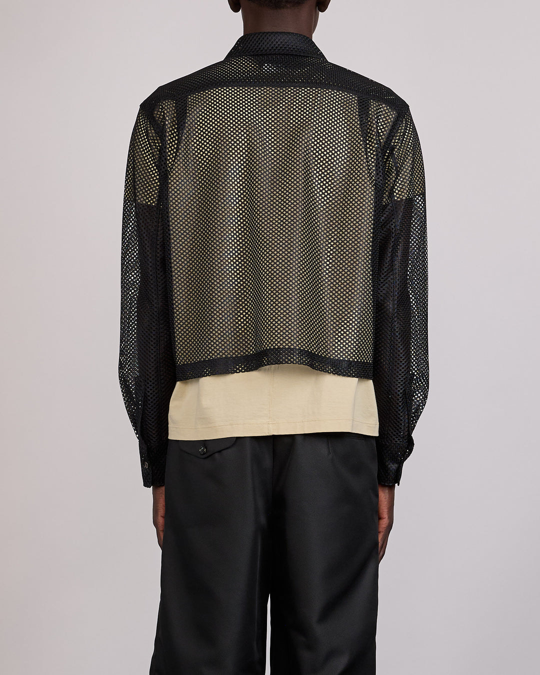 CDG Homme Plus Mesh Zip Cropped Button Shirt Black