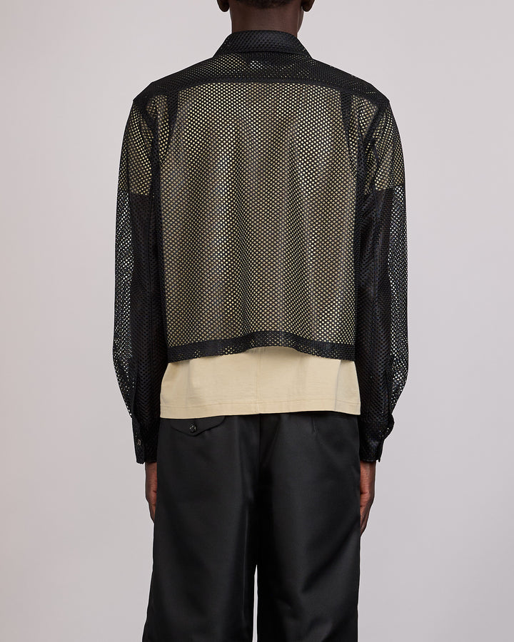 CDG Homme Plus Mesh Zip Cropped Button Shirt Black