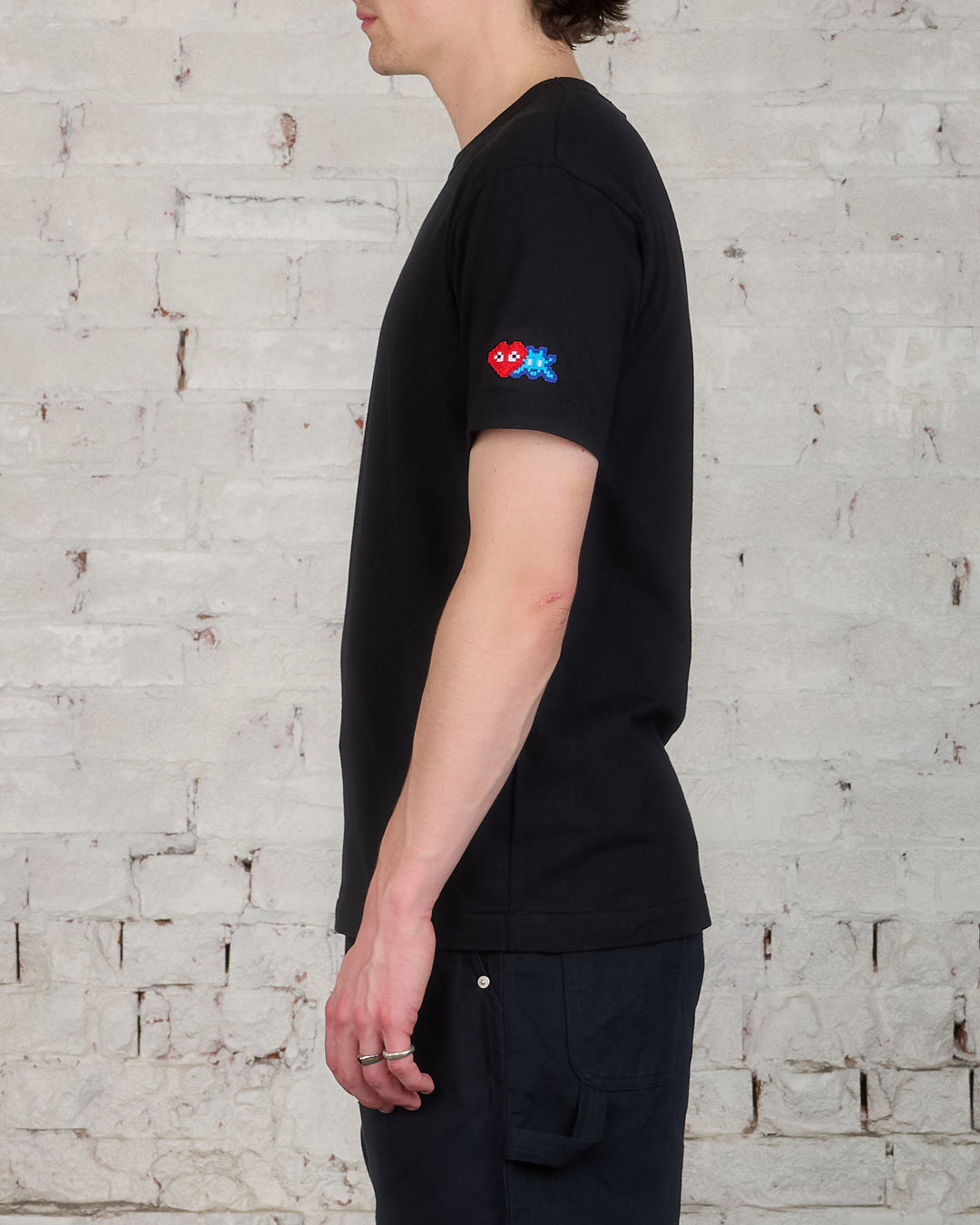 CDG PLAY Invader Red Heart Sleeve T-Shirt Black