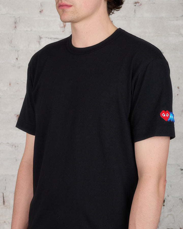 CDG PLAY Invader Red Heart Sleeve T-Shirt Black