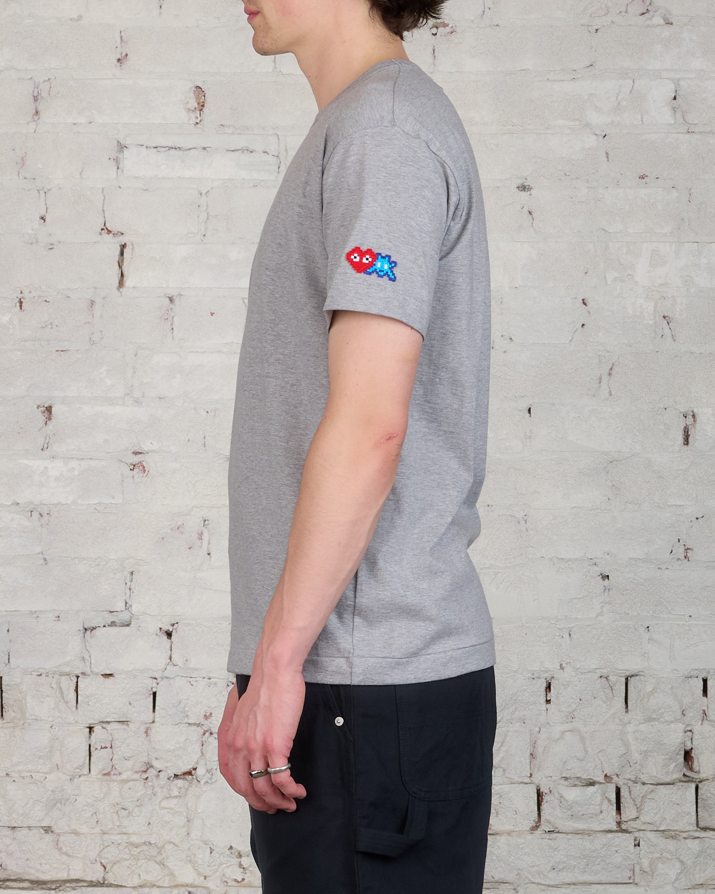 Comme des Garçons PLAY Invader Red Heart Sleeve T-Shirt Grey – LESS 17