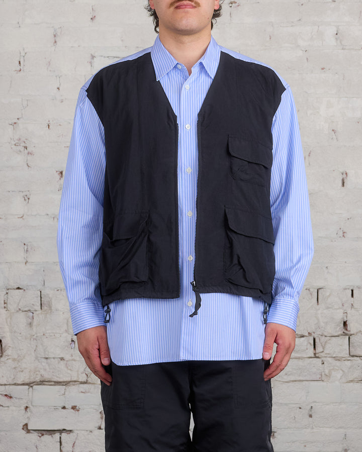 COMME des GARÇONS HOMME Cotton Stripe Nylon Tussah Button Cargo Shirt Sax Black