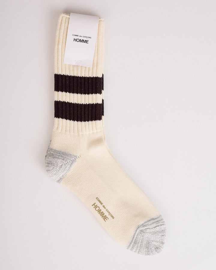 COMME des GARÇONS HOMME Cotton Stripe Sock Cream Brown