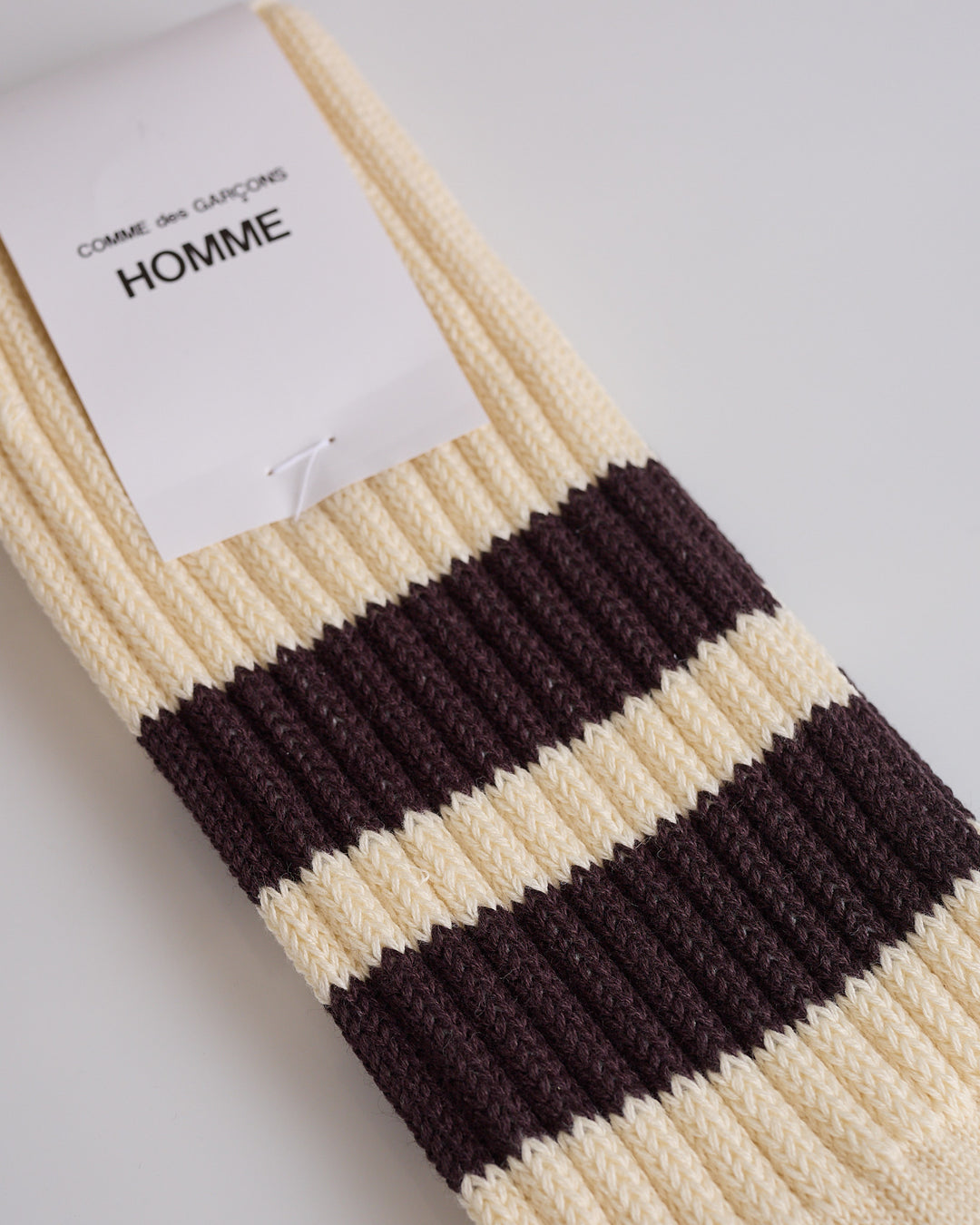 COMME des GARÇONS HOMME Cotton Stripe Sock Cream Brown
