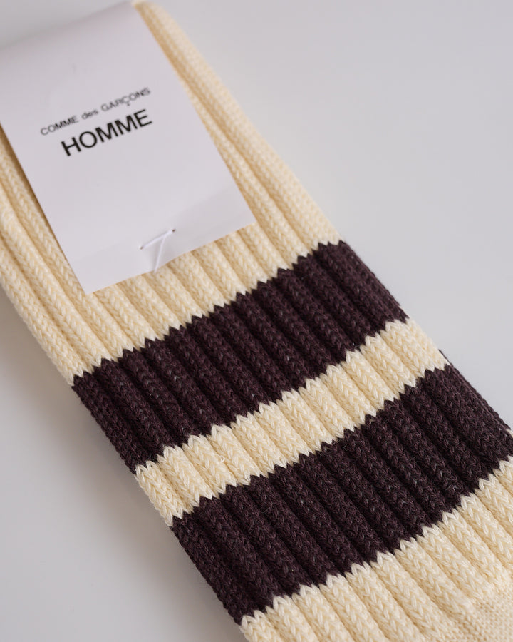 COMME des GARÇONS HOMME Cotton Stripe Sock Cream Brown