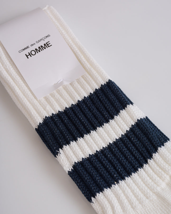 COMME des GARÇONS HOMME Cotton Stripe Sock White Navy