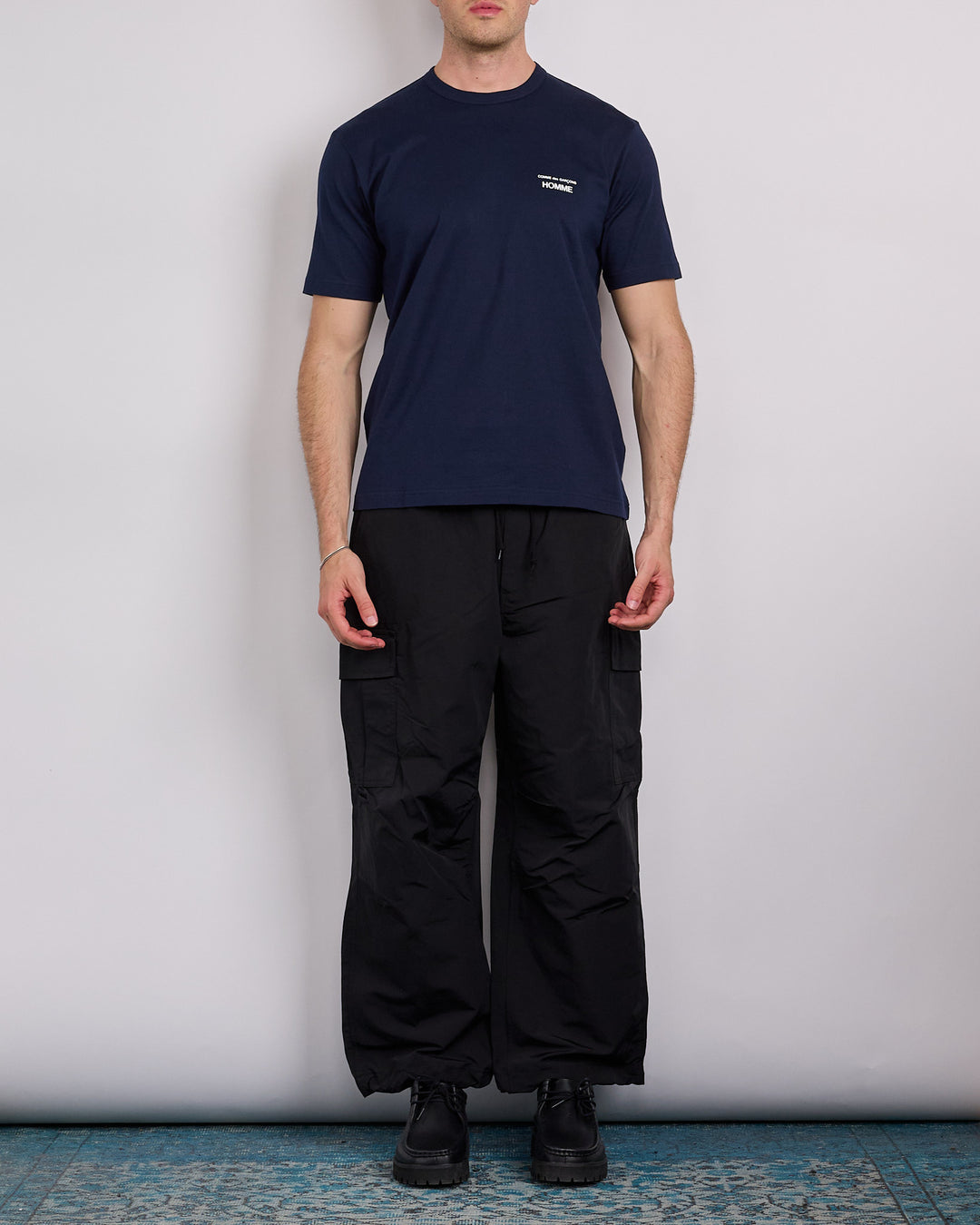 COMME des GARÇONS HOMME Jersey Cotton Logo Print T-Shirt Navy