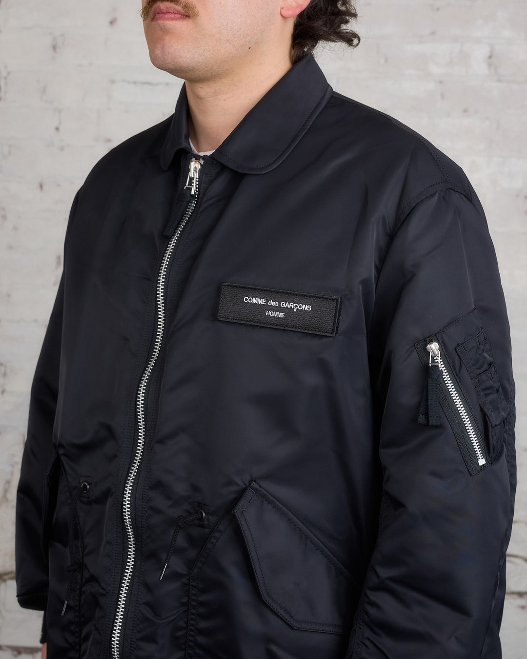 COMME des GARÇONS HOMME Logo Nylon Twill Bomber Parka Black