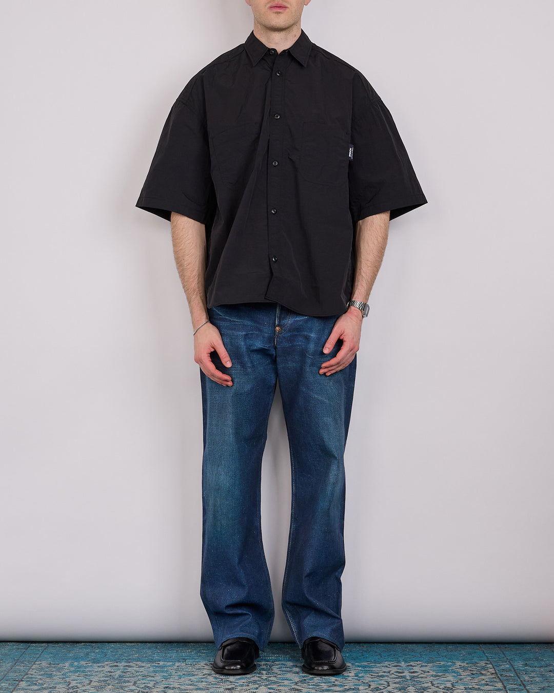 COMME des GARÇONS HOMME Nylon Tussah Logo Button Shirt Black