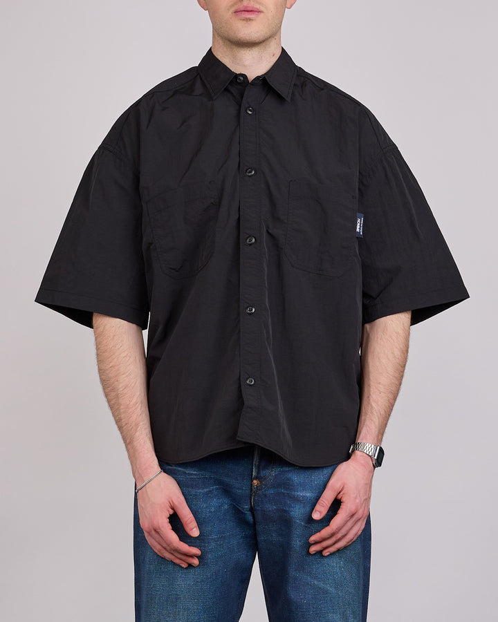 COMME des GARÇONS HOMME Nylon Tussah Logo Button Shirt Black