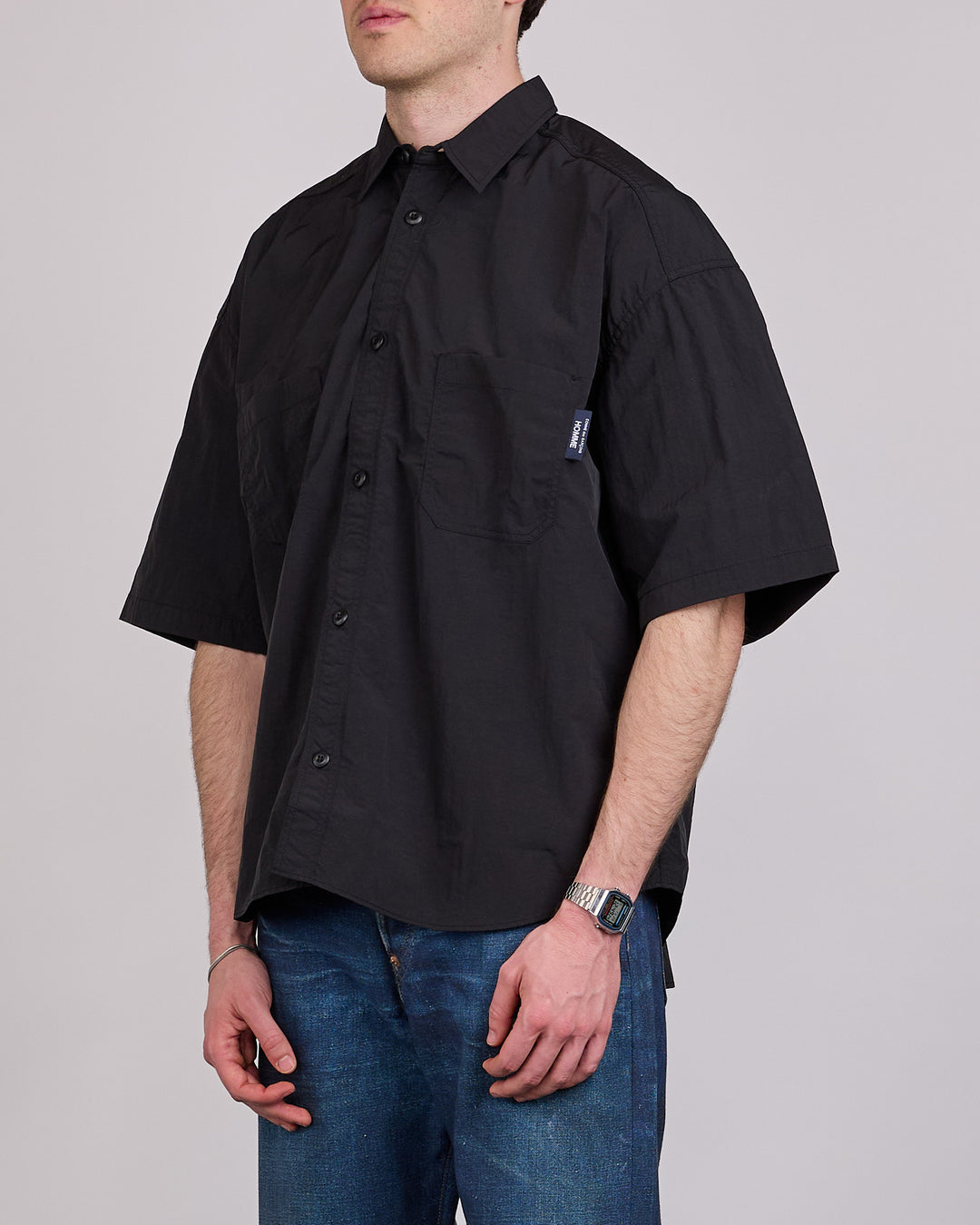 COMME des GARÇONS HOMME Nylon Tussah Logo Button Shirt Black