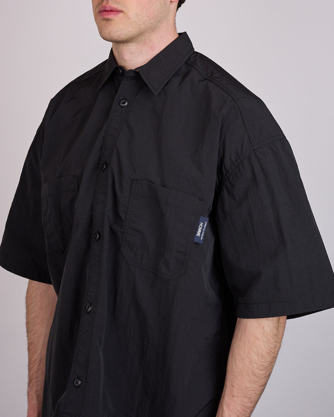 COMME des GARÇONS HOMME Nylon Tussah Logo Button Shirt Black
