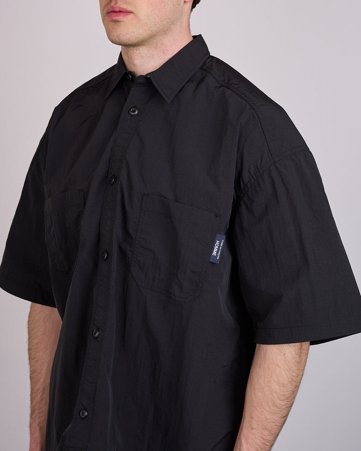 COMME des GARÇONS HOMME Nylon Tussah Logo Button Shirt Black
