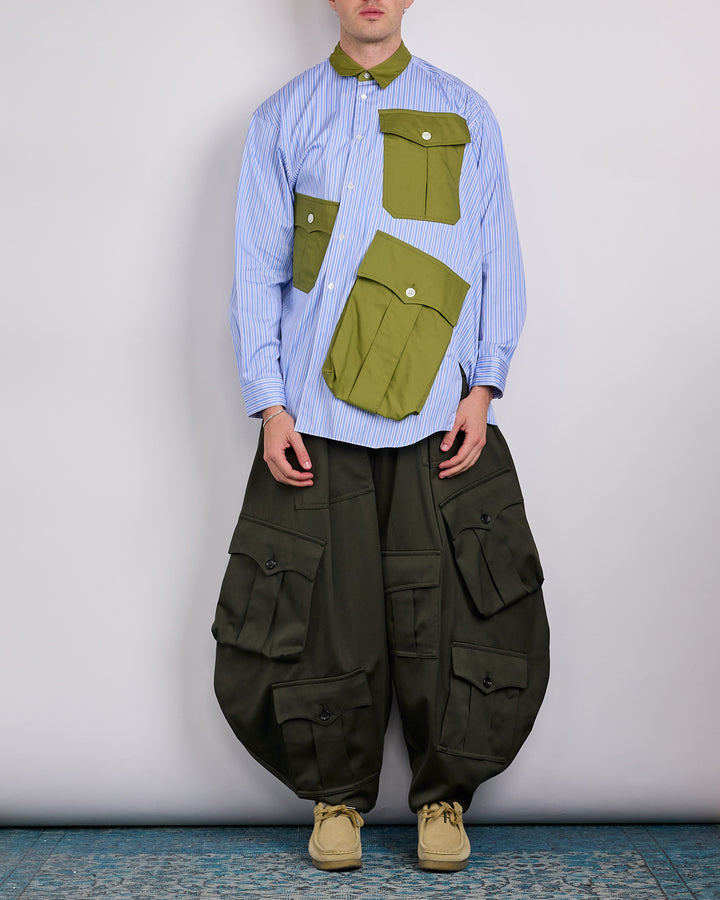 COMME des GARÇONS HOMME Plus Cotton Broadstripe Cargo Button Shirt Sax