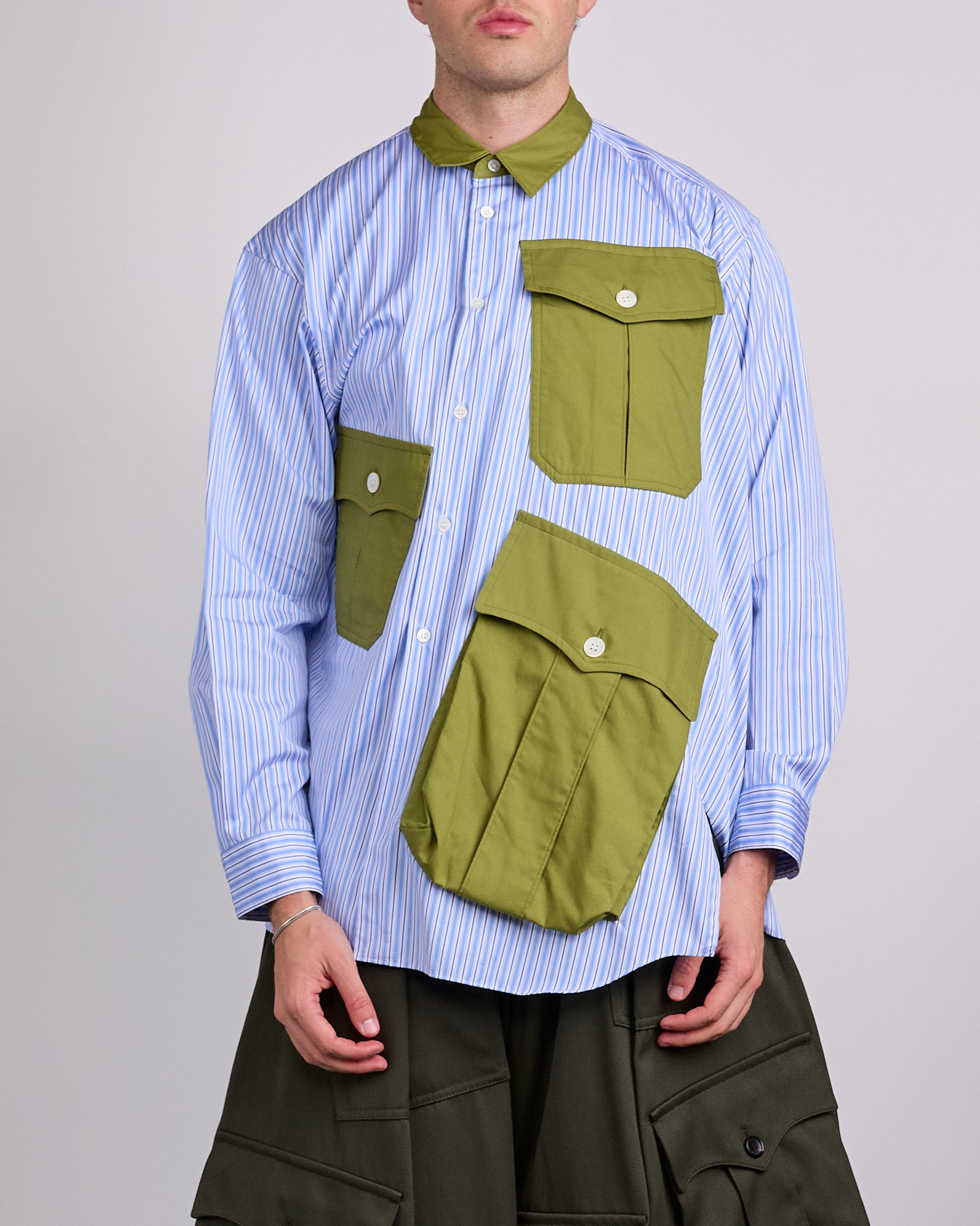 COMME des GARÇONS HOMME Plus Cotton Broadstripe Cargo Button Shirt