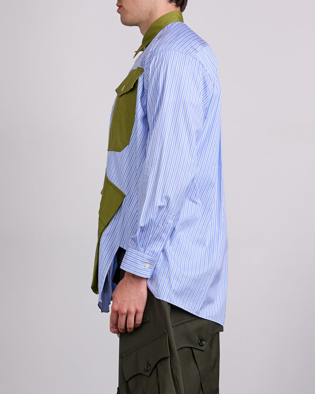 COMME des GARÇONS HOMME Plus Cotton Broadstripe Cargo Button Shirt Sax