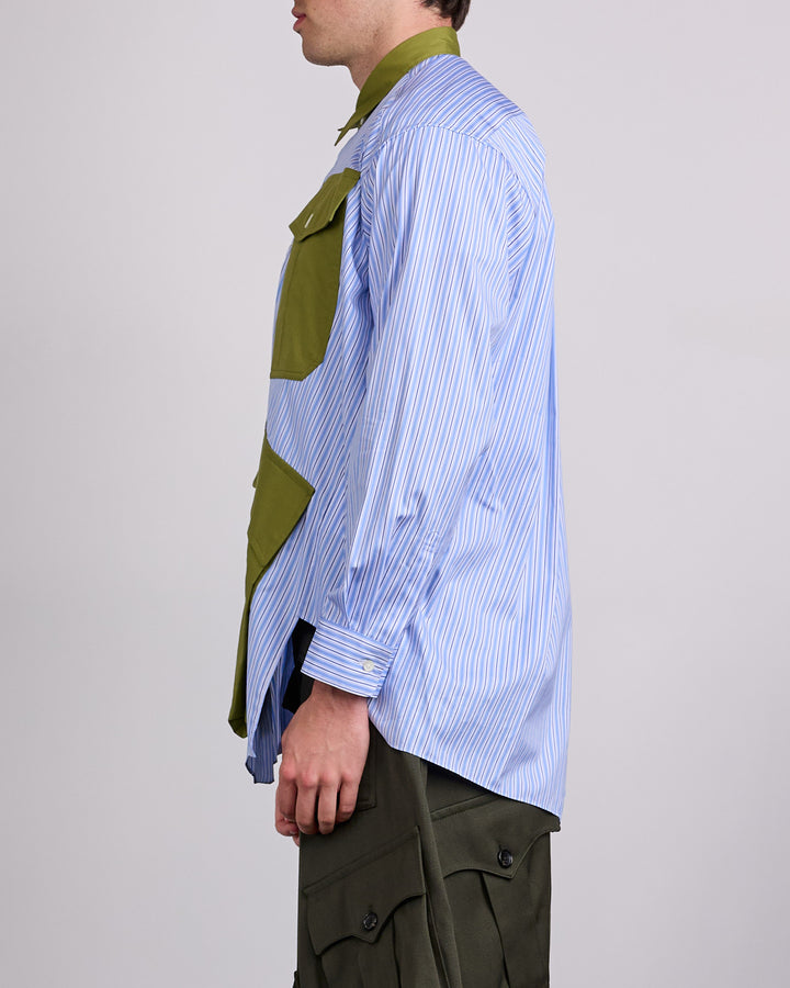 COMME des GARÇONS HOMME Plus Cotton Broadstripe Cargo Button Shirt Sax