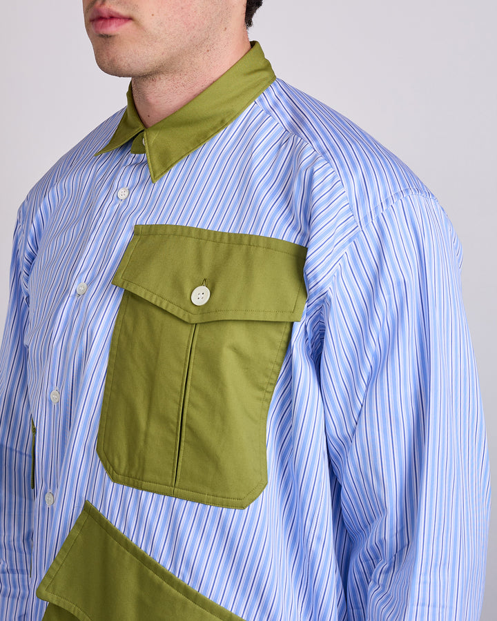 COMME des GARÇONS HOMME Plus Cotton Broadstripe Cargo Button Shirt Sax