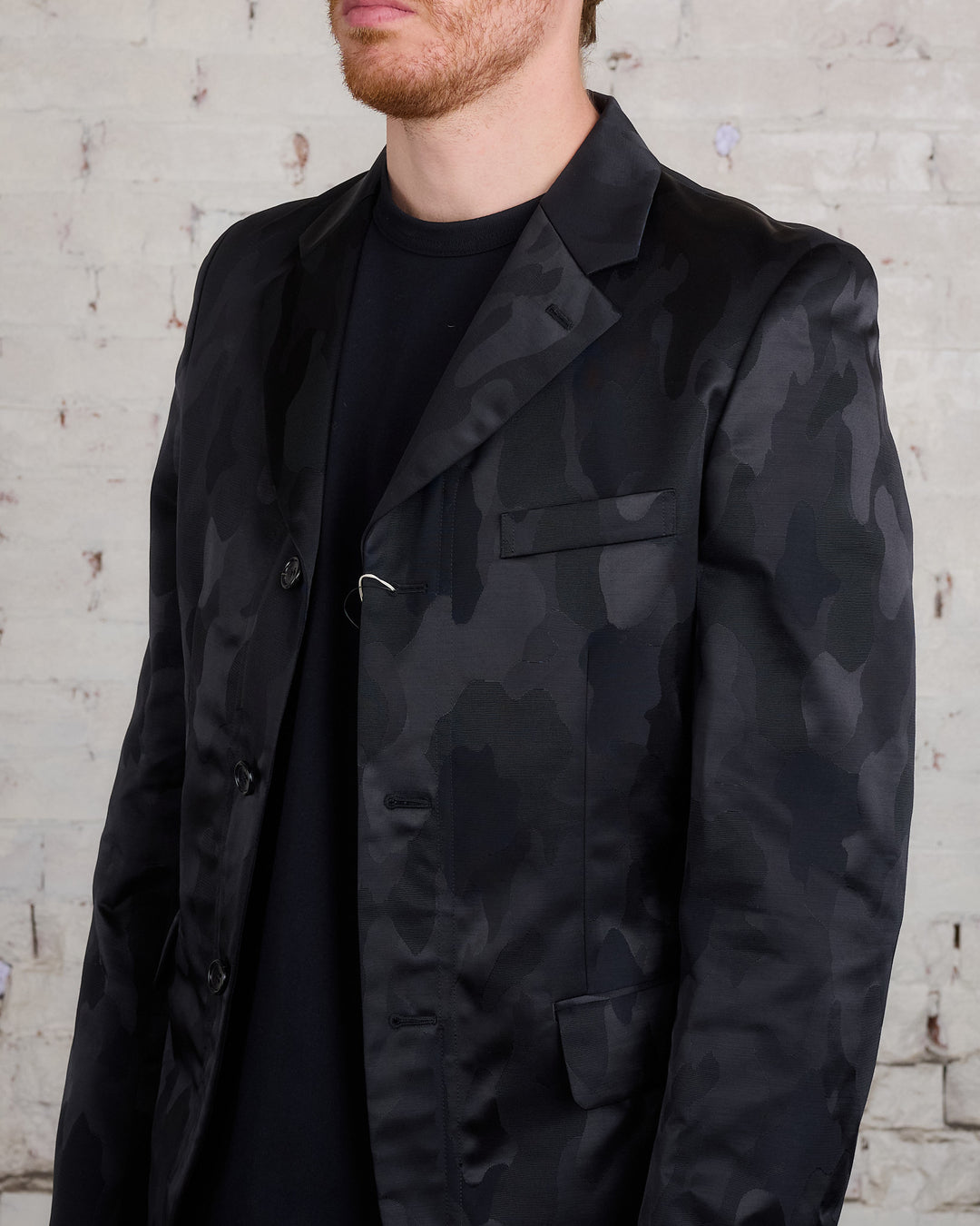 COMME des GARÇONS HOMME Plus Nylon Jacquard Camo Pattern Blazer Black