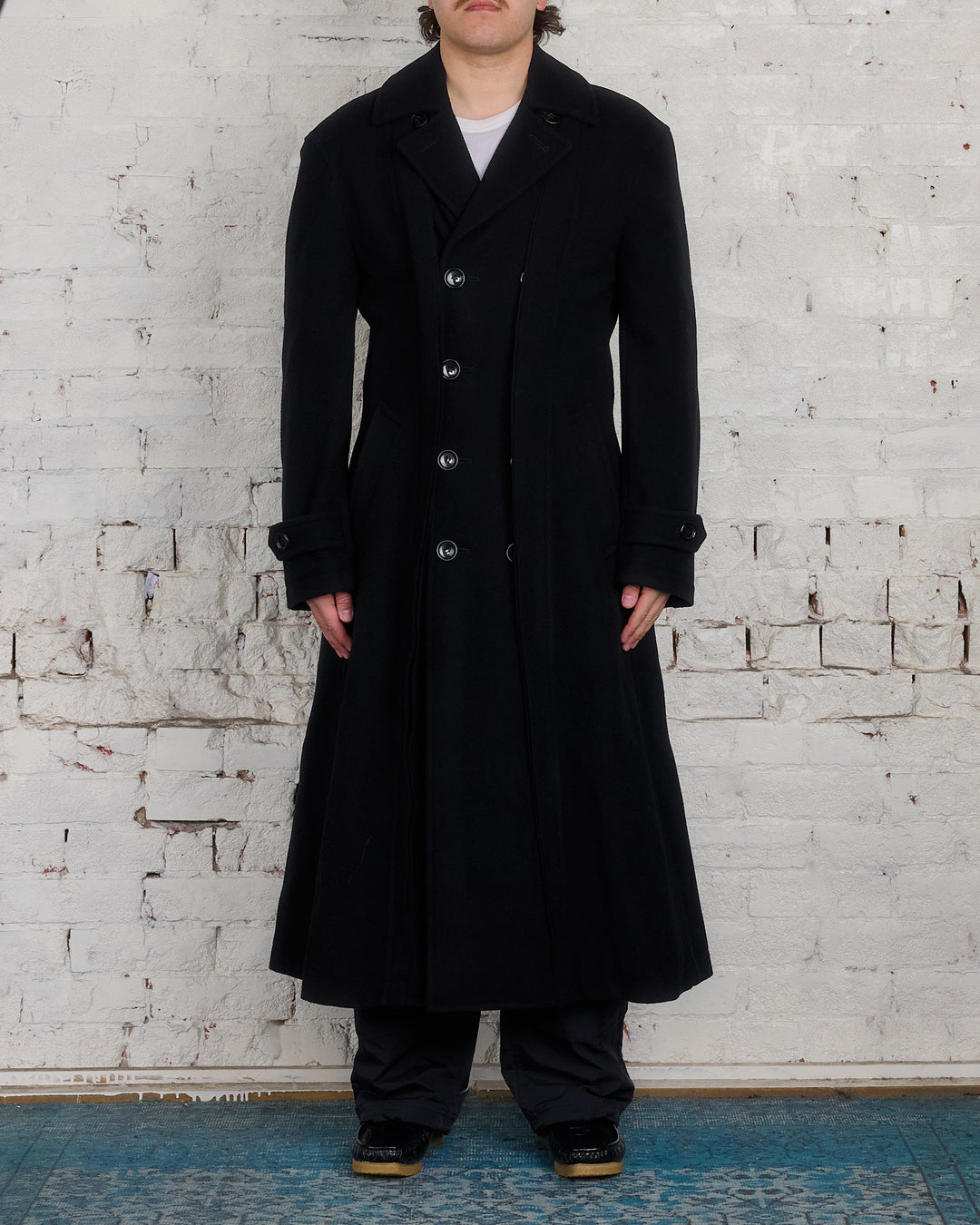 COMME des GARÇONS HOMME Plus Wool Nylon Mosser Coat Black